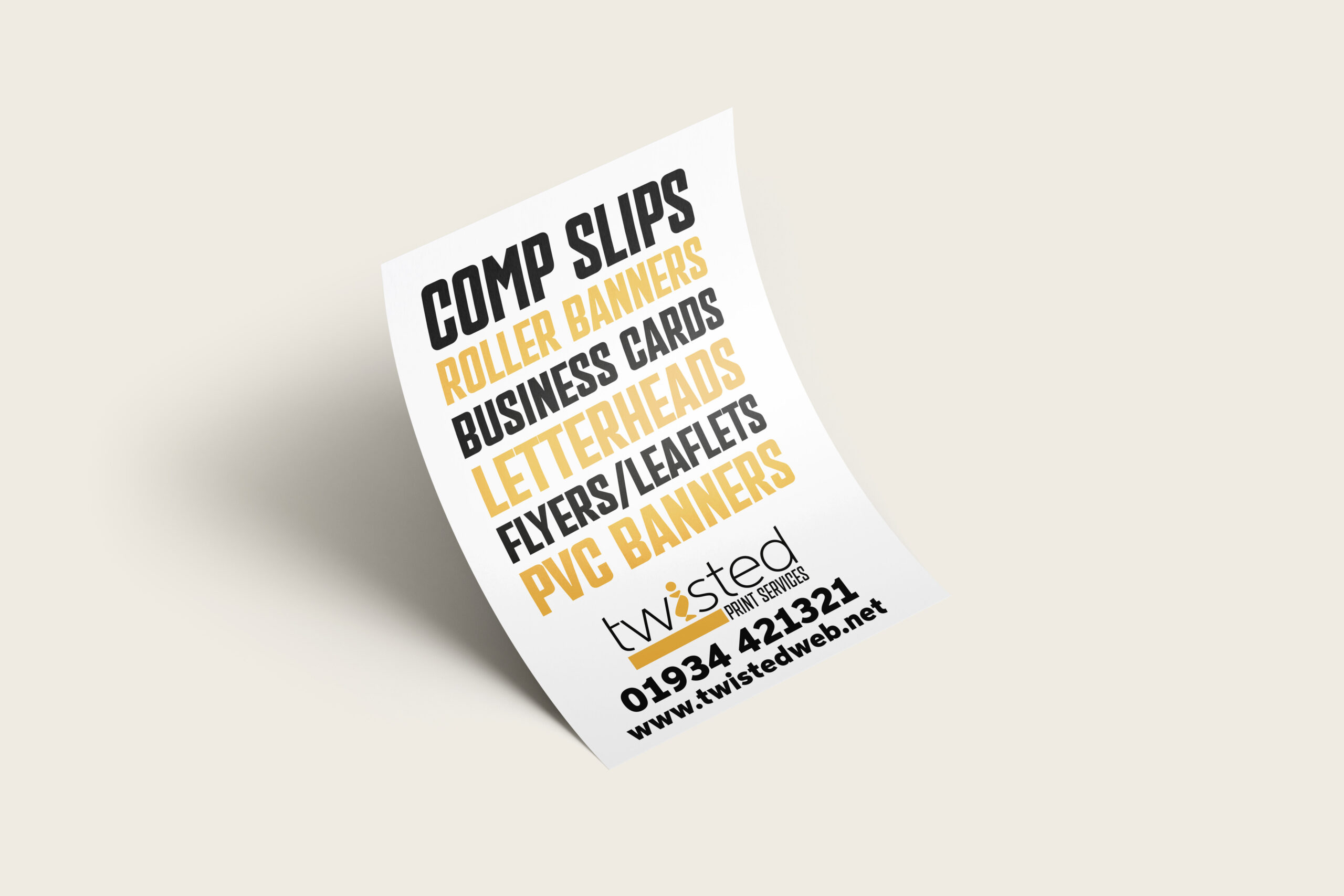 Example flyer created to advertise print services by Twisted